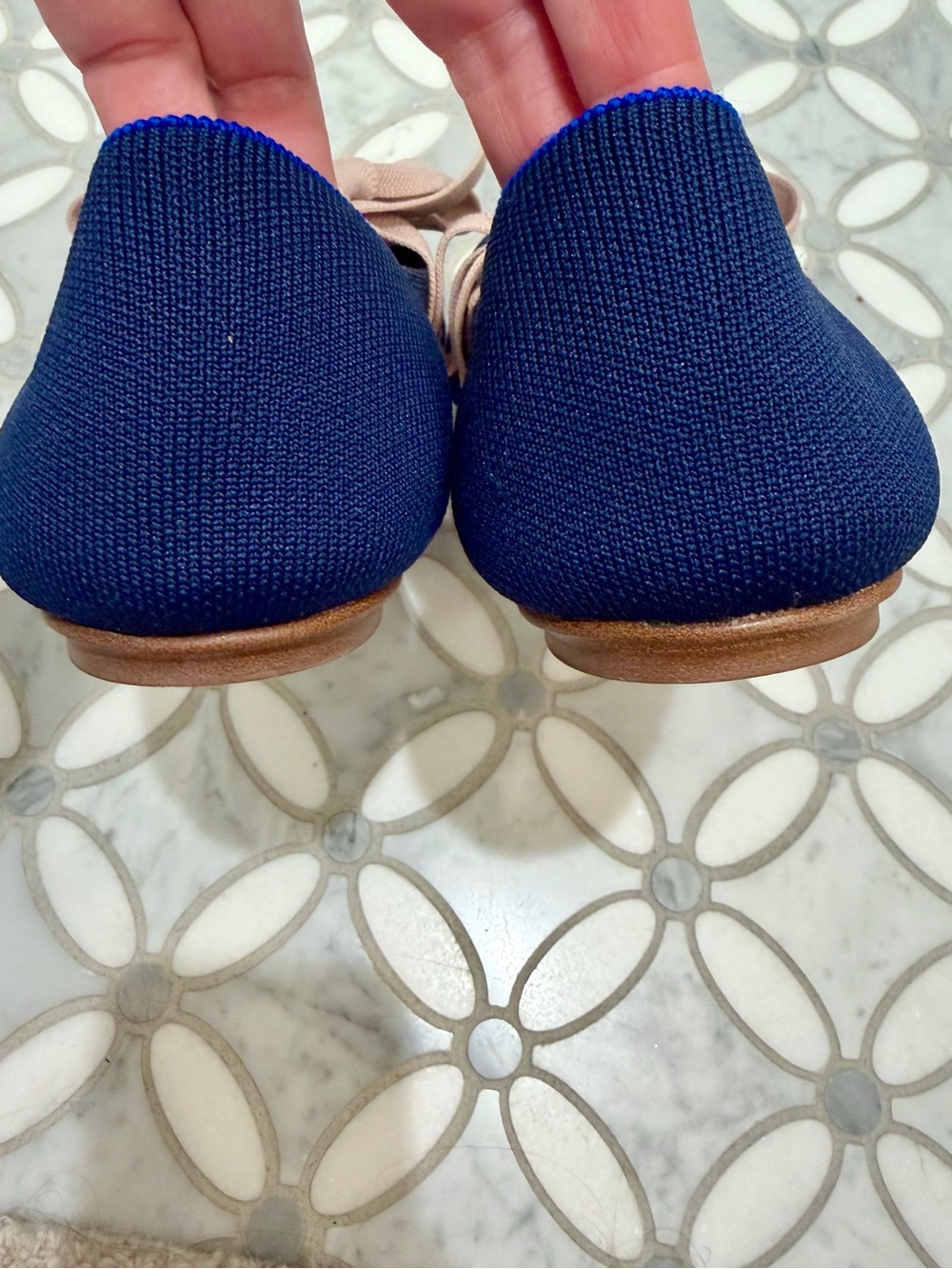 Rothy's The Mary Jane Pointed Toe Flat Sapphire Blue Tan Bow Size 12.5 - Picture 6 of 11